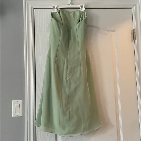 Strapless Sage Green Chiffon Dress with Rosette Detail - Picture 3 of 5